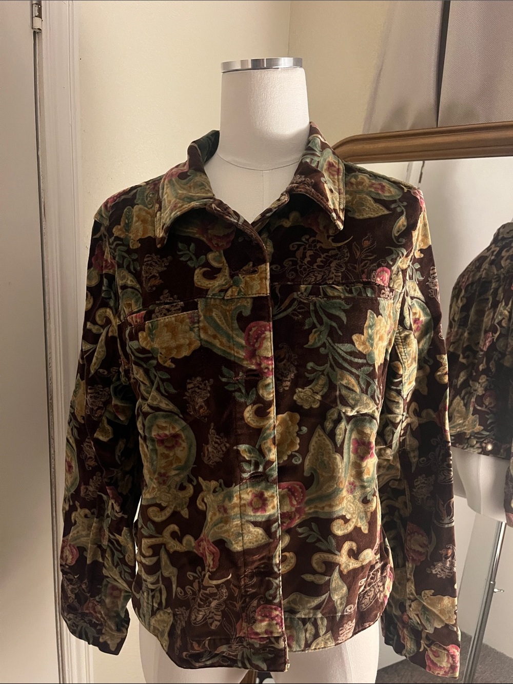 Caribbean Joe Velvet Floral Paisley Jacket in Brown and Green